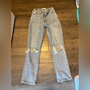 TWO pair of blue and black jeans from Abercrombie 90s straight ultra high rise